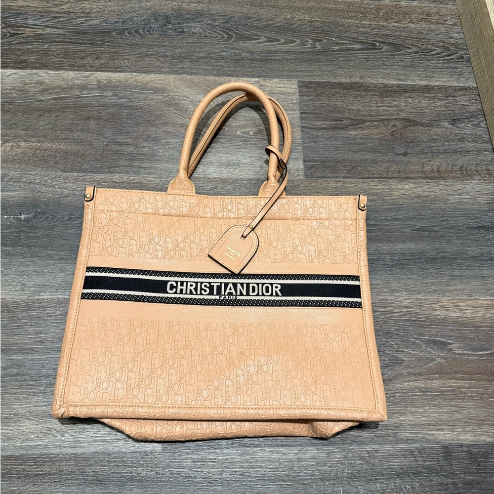 Dior Tan Structured Tote with Monogram Design